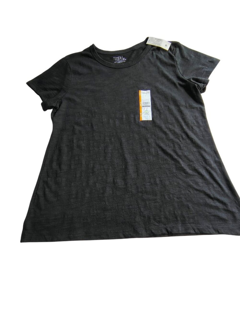 Time And Tru Womens Relaxed Fit Black Crew Neck Tee M (8-10) Soft slub texture